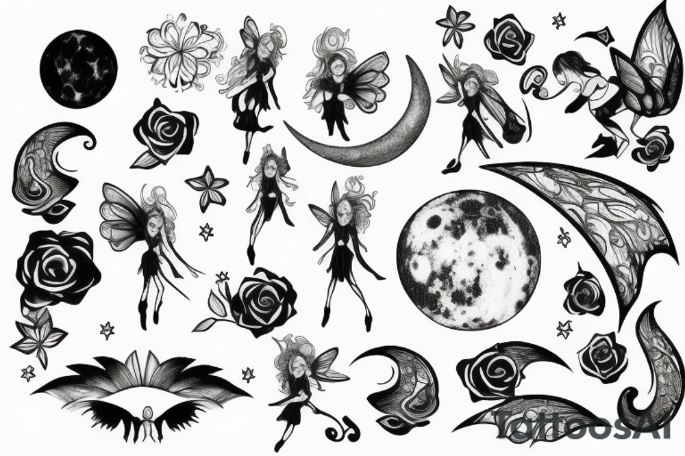 Moon with fairy tattoo idea