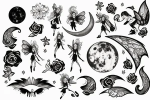 Moon with fairy tattoo idea