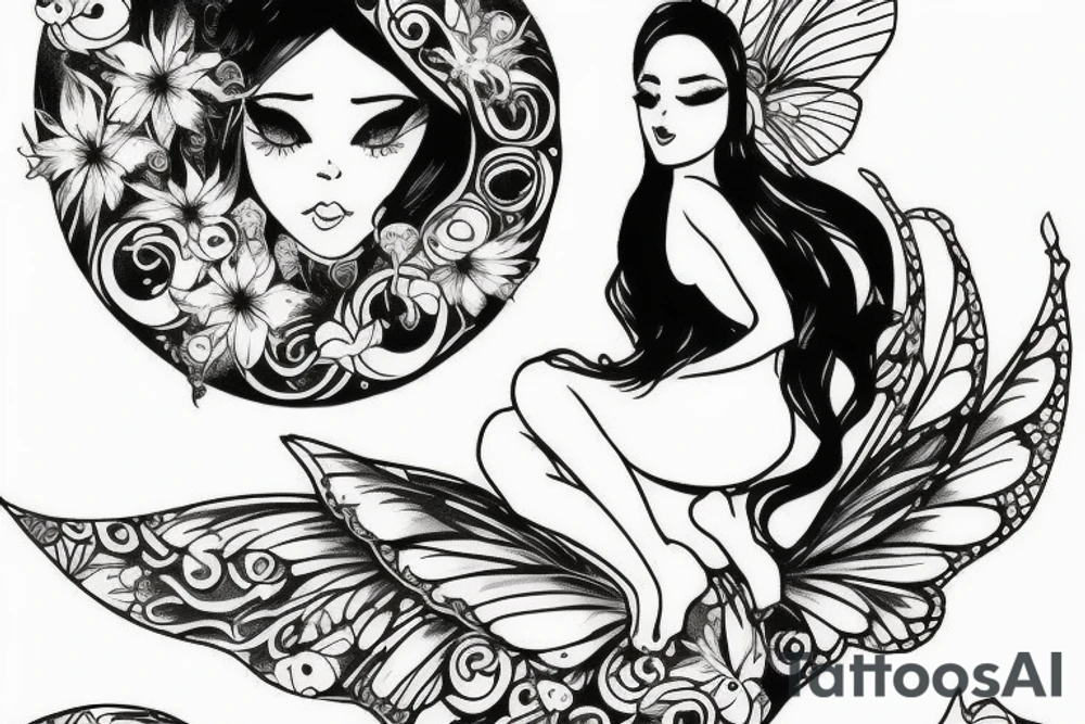 Fairy sitting on moon tattoo idea