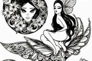 Fairy sitting on moon tattoo idea