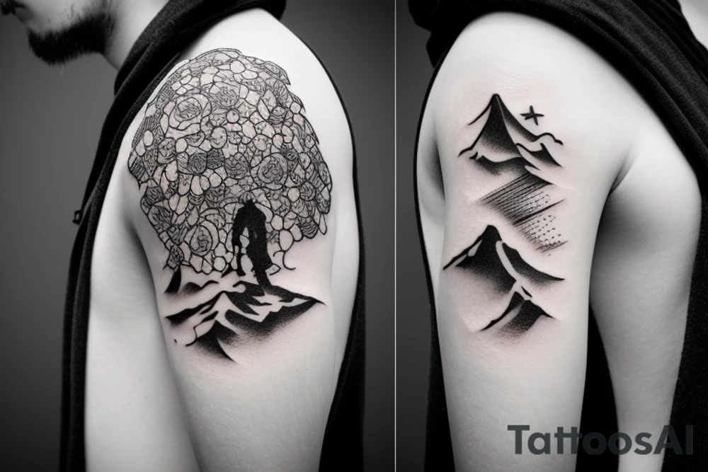 person standing alone on a mountain tattoo idea