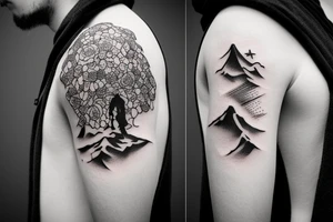 person standing alone on a mountain tattoo idea