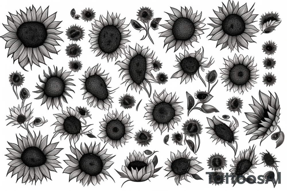 Yadira name as sunflower roots and the corners are sunflowers tattoo idea