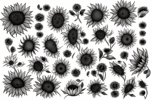 Yadira name as sunflower roots and the corners are sunflowers tattoo idea
