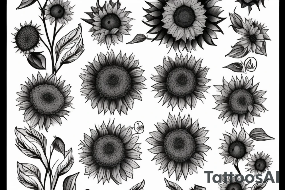 Yadira name as sunflower roots and the corners are sunflowers tattoo idea
