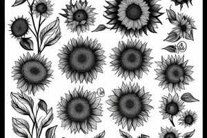 Yadira name as sunflower roots and the corners are sunflowers tattoo idea