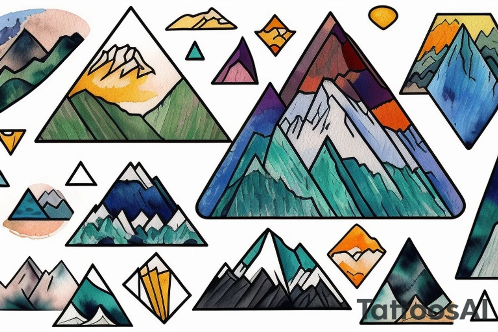 Mountains in an imperfect triangle, colored in van gogh style tattoo idea