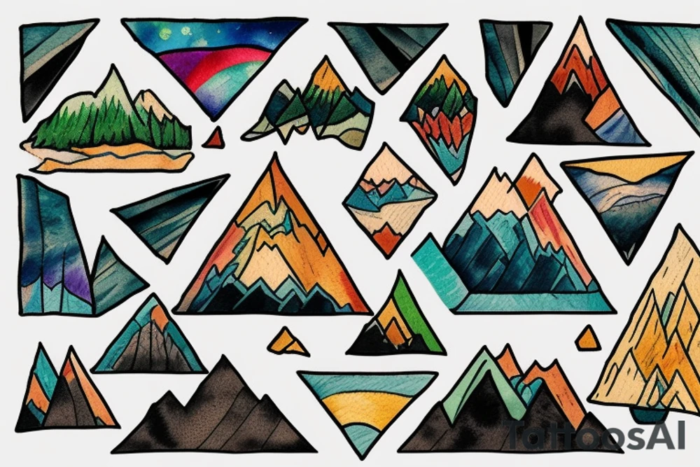 Mountains in an imperfect triangle, colored in van gogh style tattoo idea