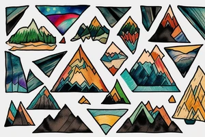 Mountains in an imperfect triangle, colored in van gogh style tattoo idea