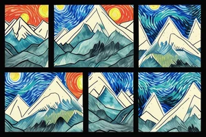 Mountains in an imperfect triangle, colored in van gogh style, located on ribcage area tattoo idea