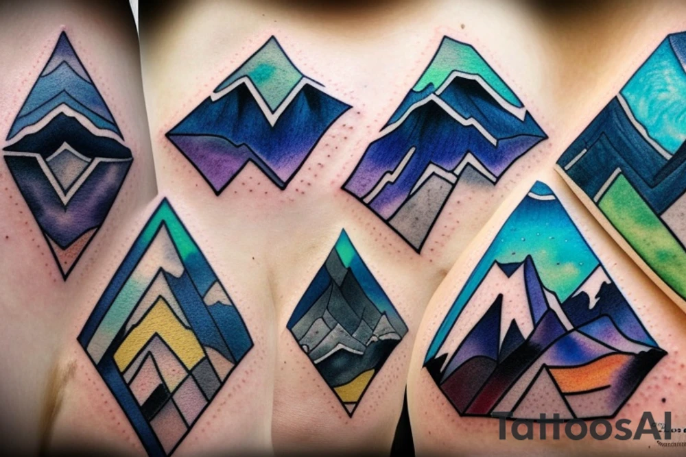 Mountains in an imperfect triangle, colored in van gogh style, located on ribcage area tattoo idea