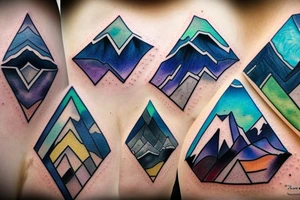 Mountains in an imperfect triangle, colored in van gogh style, located on ribcage area tattoo idea