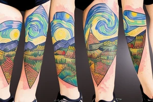 Trail running in an imperfect triangle, colored in van gogh style tattoo idea