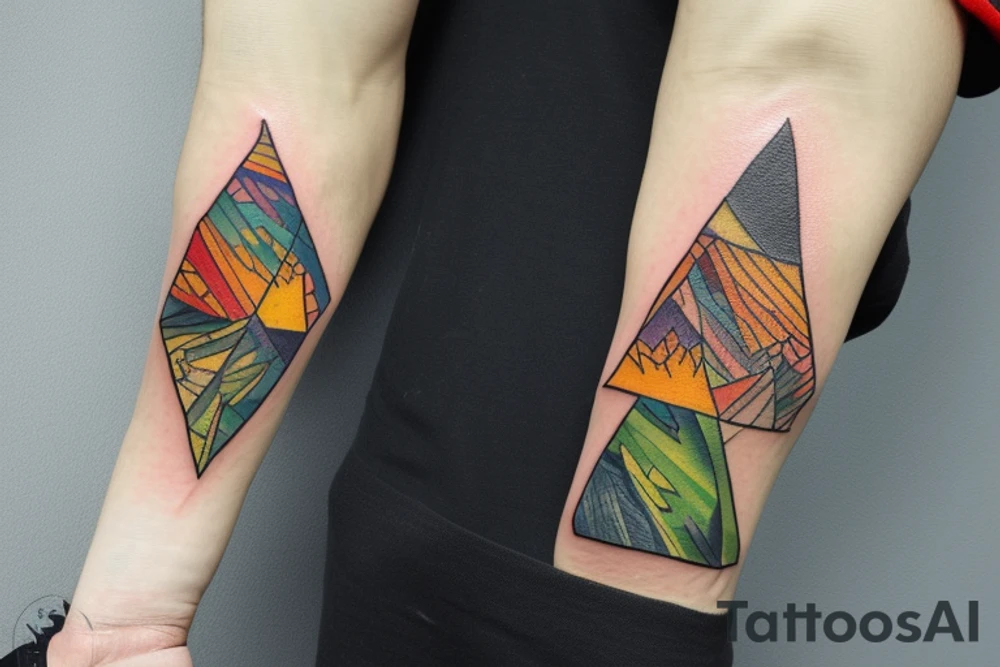 Trail running in an imperfect triangle, colored in van gogh style tattoo idea