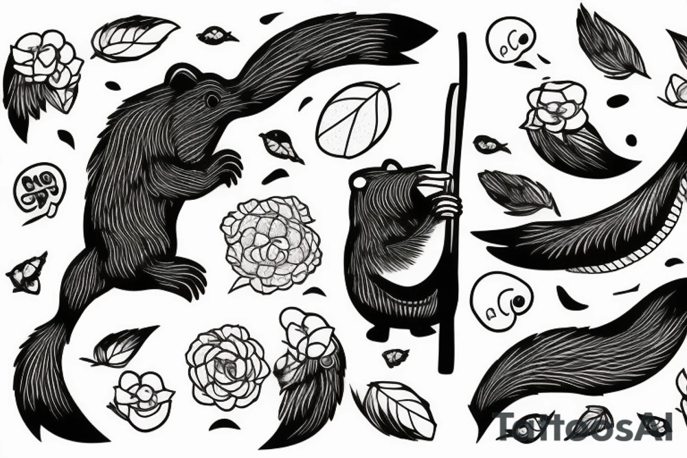 Beaver with stick and water tattoo idea