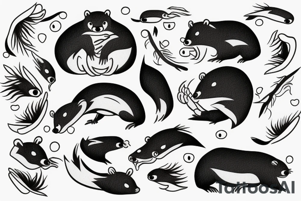 Beaver with stick and water tattoo idea