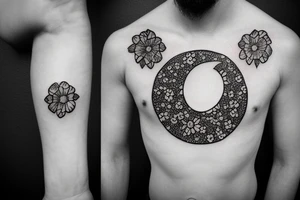 half moon with flowers on the chest tattoo idea