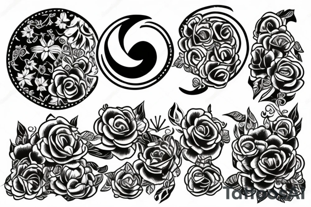 half moon with flowers on the chest tattoo idea