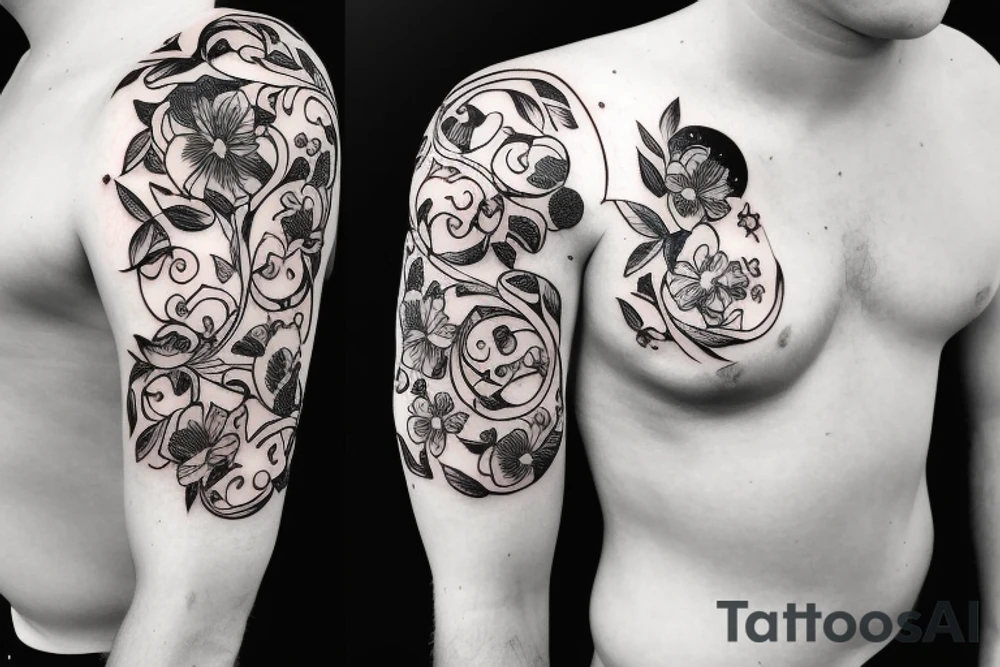 half moon with flowers on the chest tattoo idea