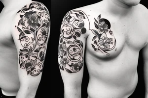half moon with flowers on the chest tattoo idea