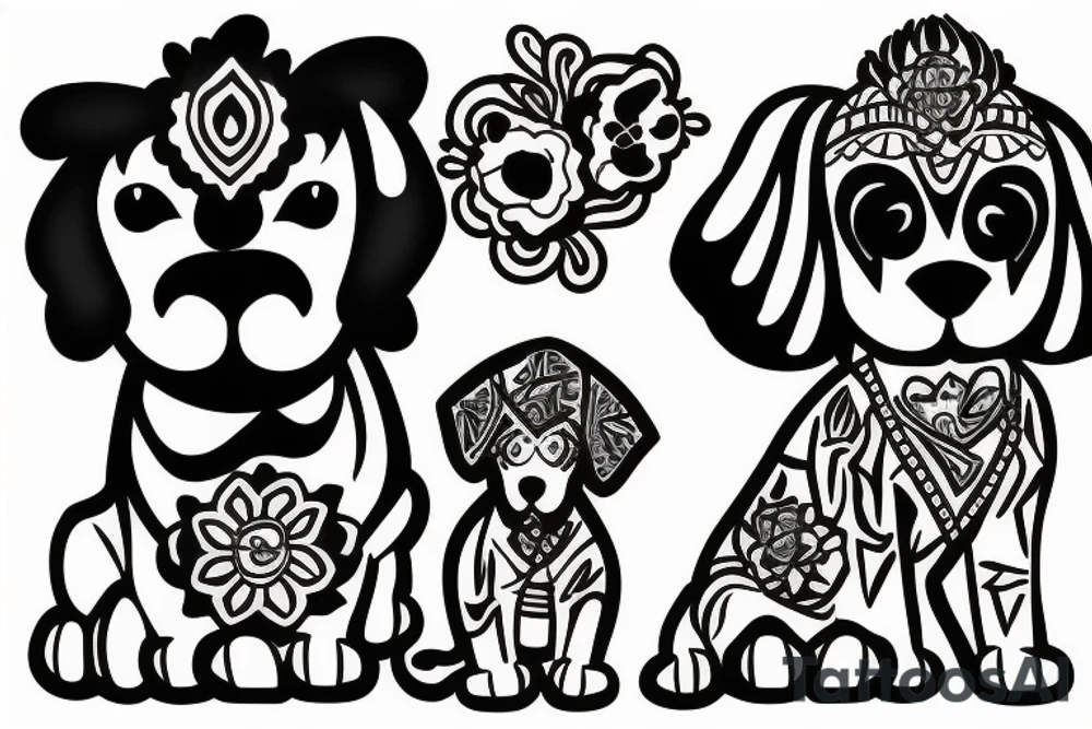 1 white poodle and 3 black poodles tattoo idea