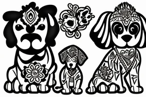 1 white poodle and 3 black poodles tattoo idea