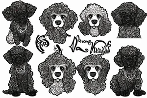 1 white poodle and 3 black poodles tattoo idea