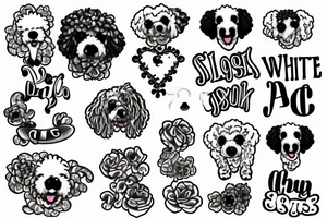 1 white poodle and 3 black poodles tattoo idea