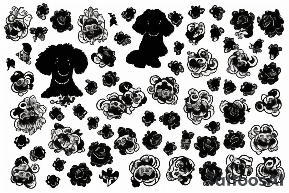 1 white poodle and 3 black poodles tattoo idea