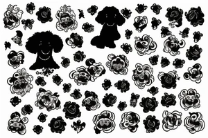 1 white poodle and 3 black poodles tattoo idea
