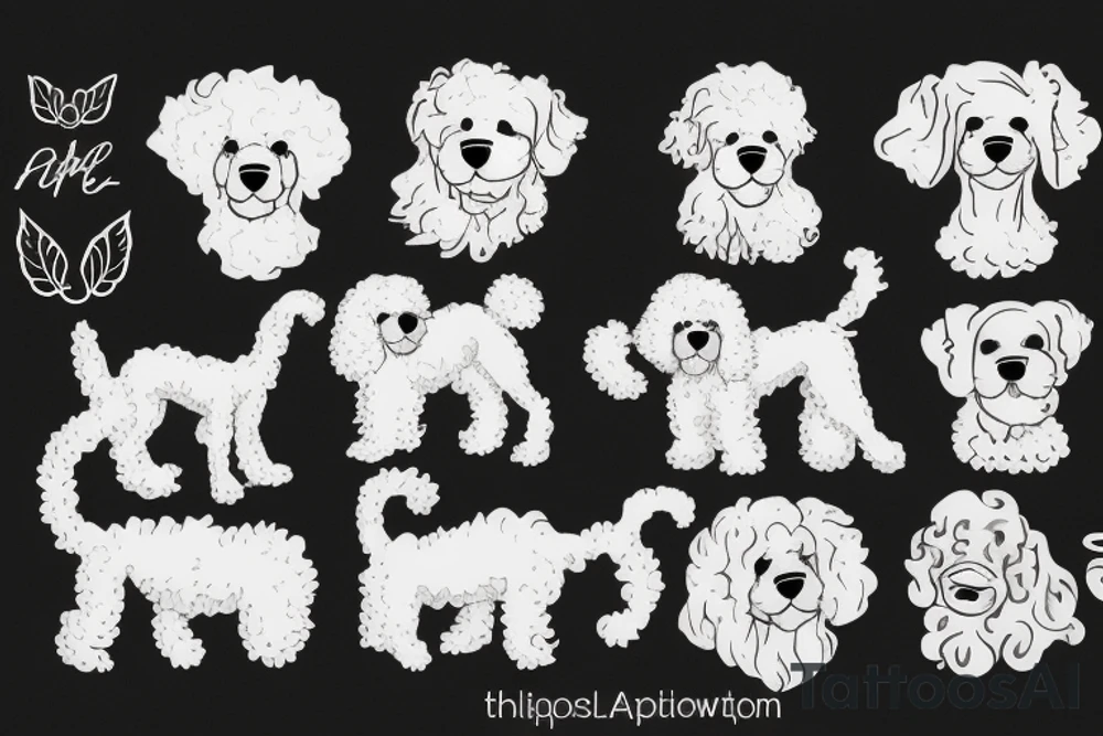 1 white poodle and 3 black poodles tattoo idea