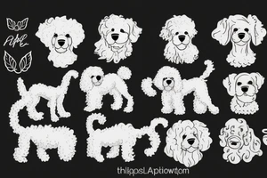1 white poodle and 3 black poodles tattoo idea