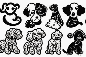 1 white poodle and 3 black poodles tattoo idea