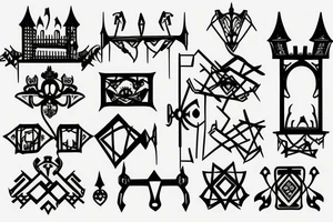 Castle gates on fire and falling apart tattoo idea