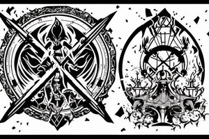 Castle gates on fire and falling apart tattoo idea