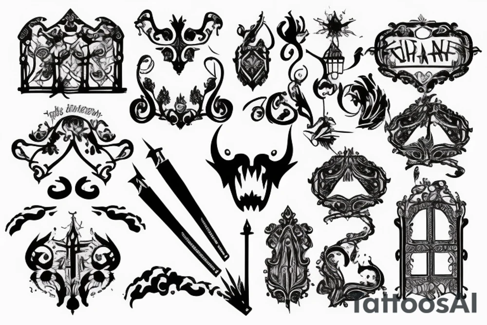 Castle gates on fire and falling apart tattoo idea