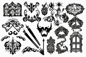 Castle gates on fire and falling apart tattoo idea