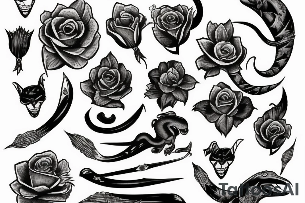 cobra head, flowers, dagger tattoo idea
