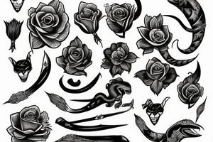 cobra head, flowers, dagger tattoo idea