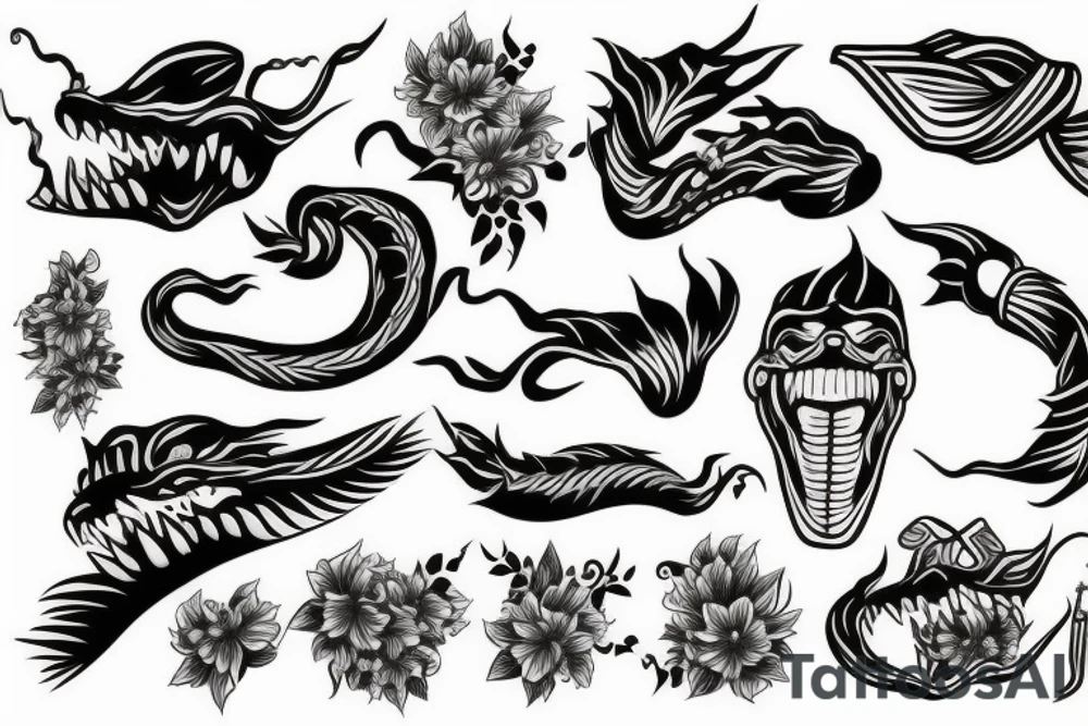 cobra head, flowers, dagger tattoo idea