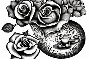A toad holding a rose sitting in a mushroom tattoo idea