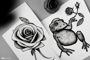 A toad holding a rose sitting in a mushroom tattoo idea