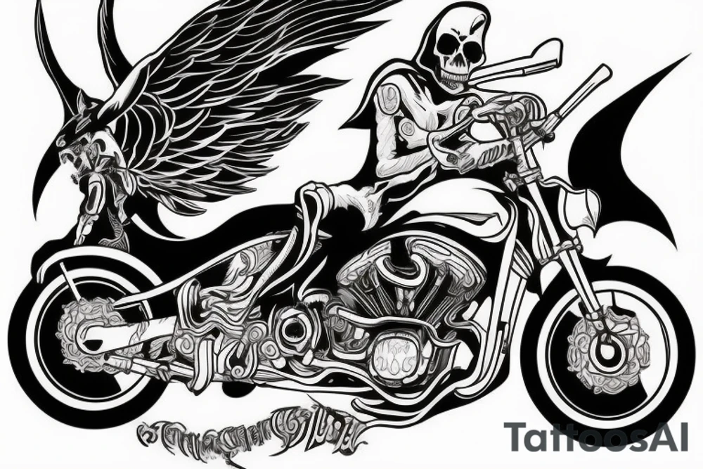 Grim reaper riding a sport bike motorcycle tattoo idea