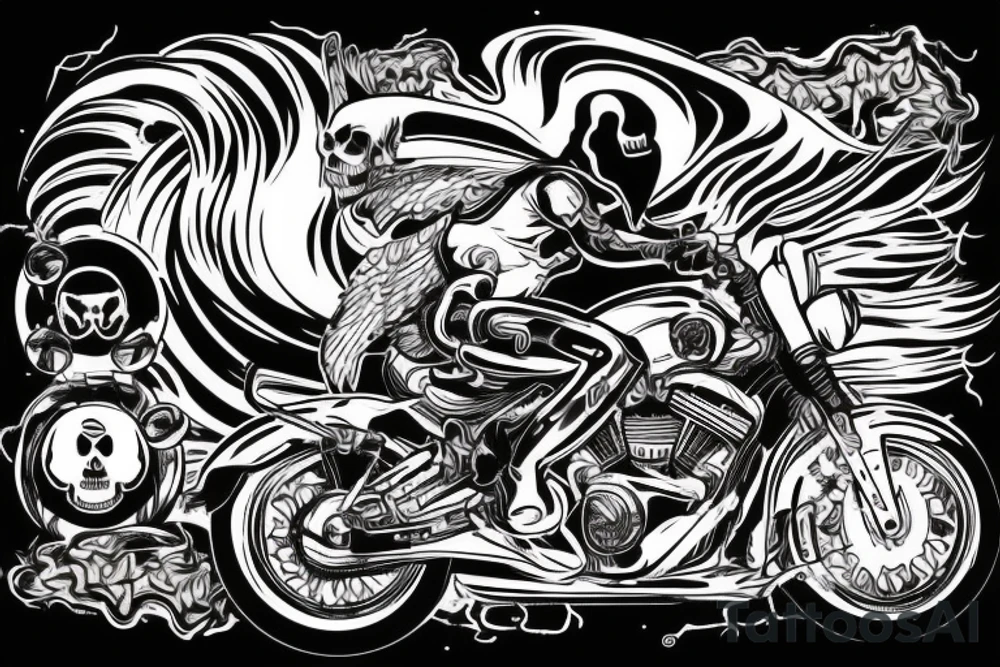 Grim reaper riding a sport bike motorcycle tattoo idea
