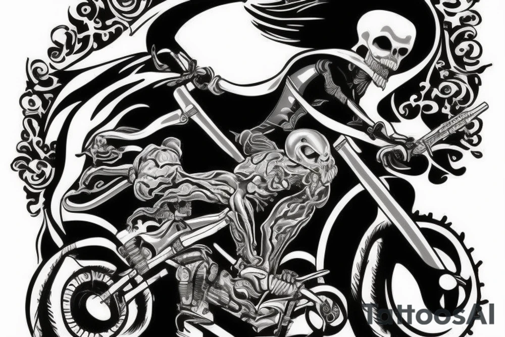 Grim reaper riding a sport bike motorcycle tattoo idea