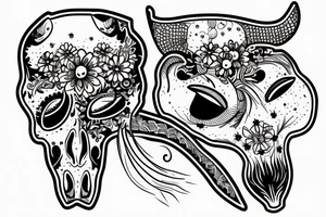 Cow skull with western flowers and fish tattoo idea