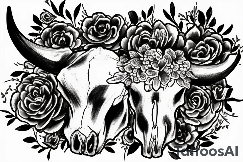 Cow skull with western flowers tattoo idea