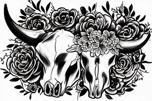Cow skull with western flowers tattoo idea