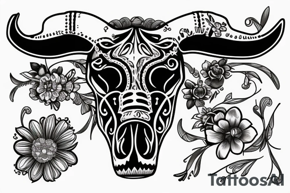 Cow skull with western flowers tattoo idea