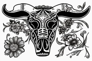 Cow skull with western flowers tattoo idea